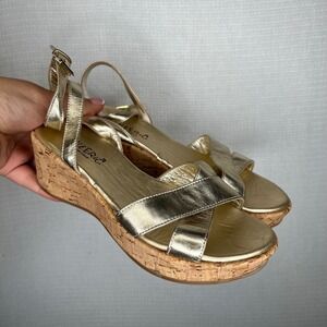Little Eric Gold Sandals Ankle Strap Cork Wedge‎ Italy Girls Size 35